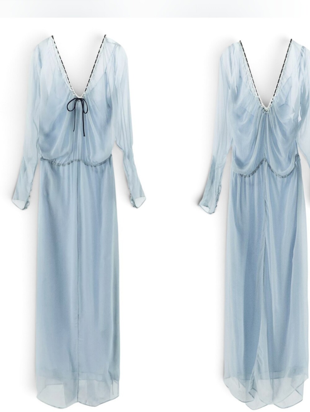 Zara Chiffon Midi/Maxi Dress with Ribbon Detail in Sky Blue